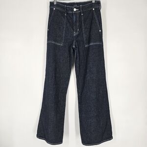 J. Crew Camp-Pocket Wide Leg Jeans Dark Wash Stitching Size 24